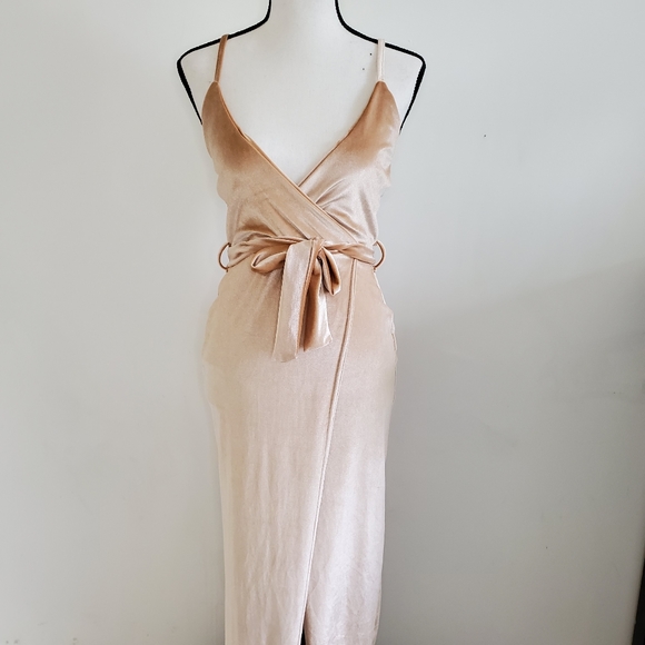 Boohoo Dresses & Skirts - BOOHOO velvet high slit wrap tie maxi dress